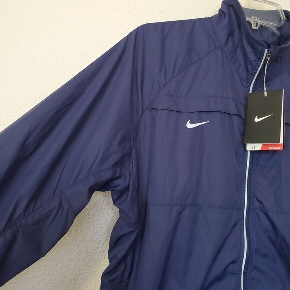 Nike Jacket Womens XL Navy Blue Full Zip Winsbreaker Lightweight Swoosh Logo - Picture 2 of 16